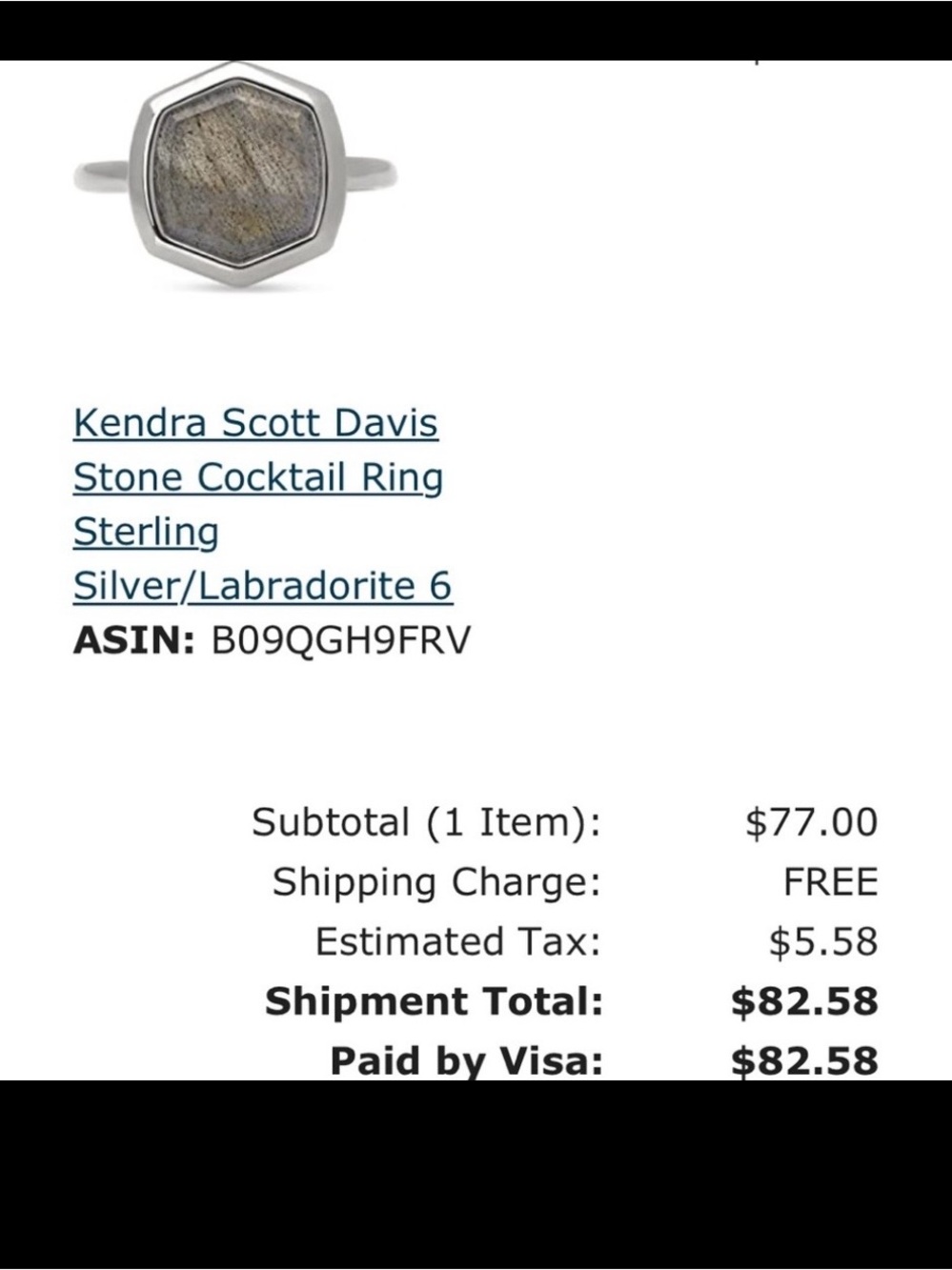 Kendra Scott Sterling Hexagon Ring with Labradorite New